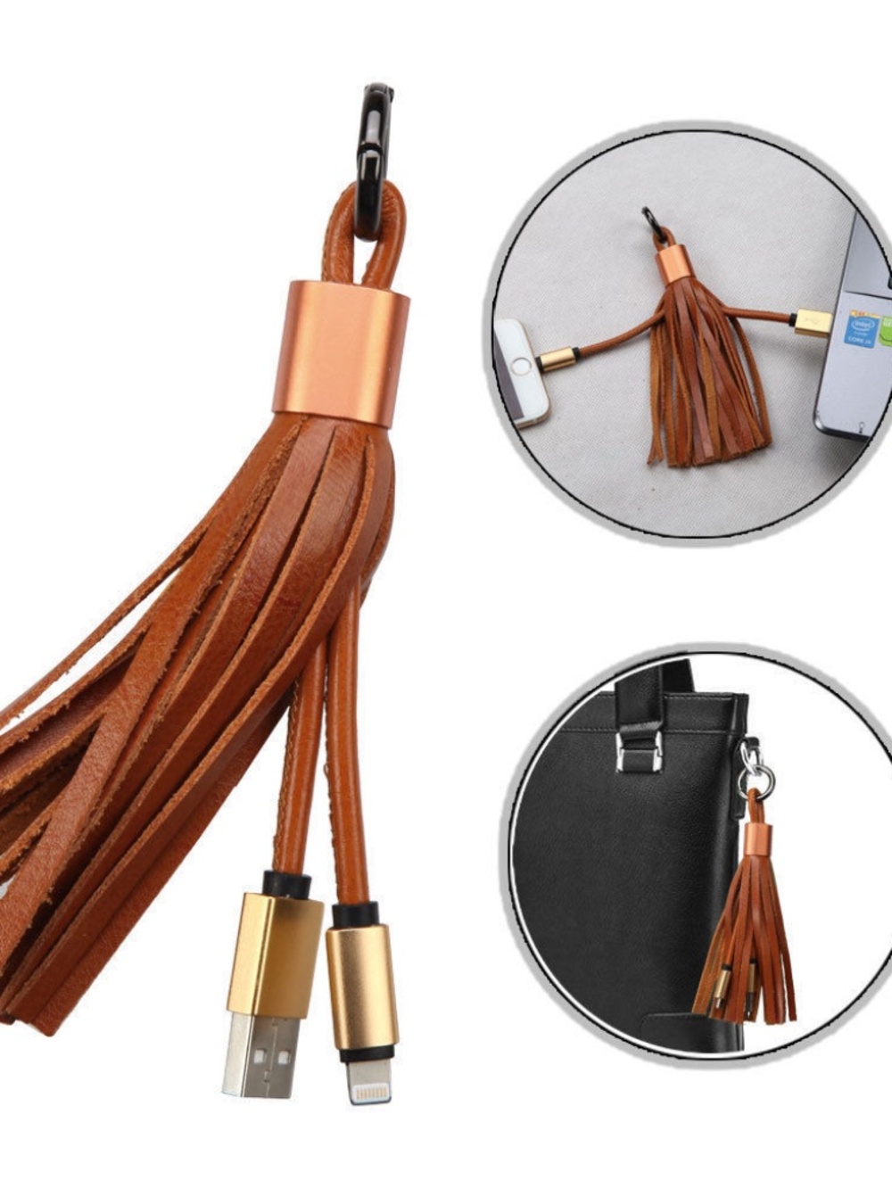 50 PACK - Leather Tassel Lightning USB Cable Sync Data Charger Apple iPhone iPad